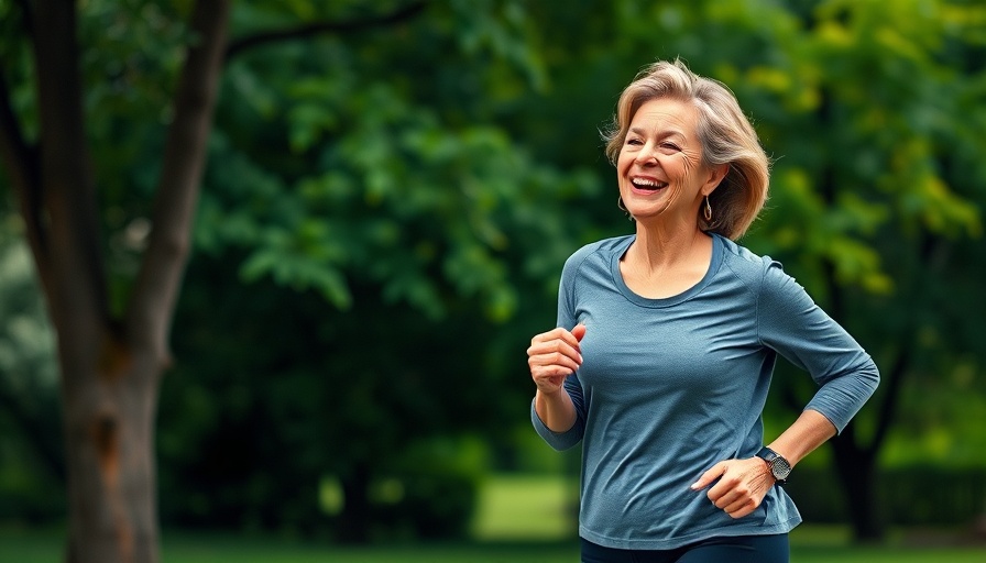 Active mature woman jogging in a park, demonstrating walking habits.