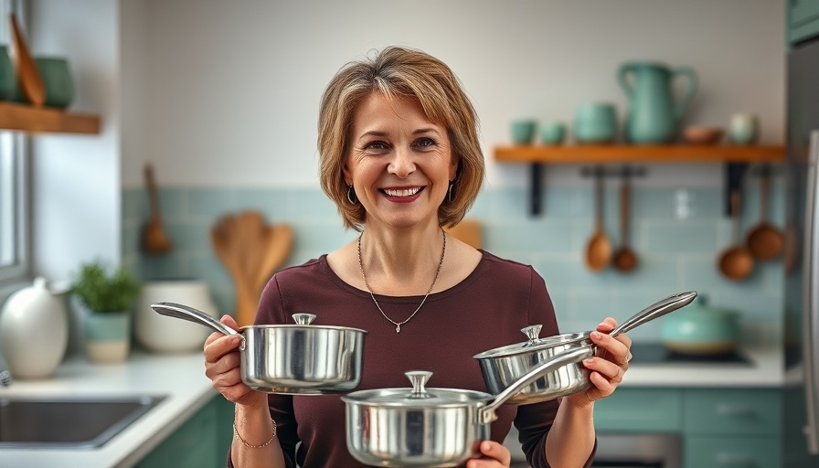 Middle-aged woman in a kitchen with Martha Stewart Jadeite style appliances.