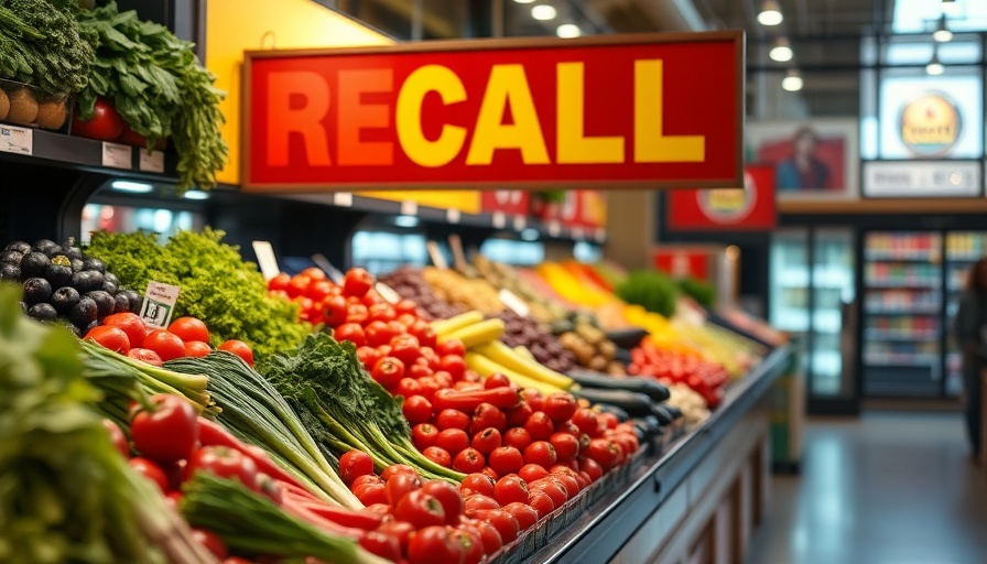 Food recalls in produce section with recall sign.