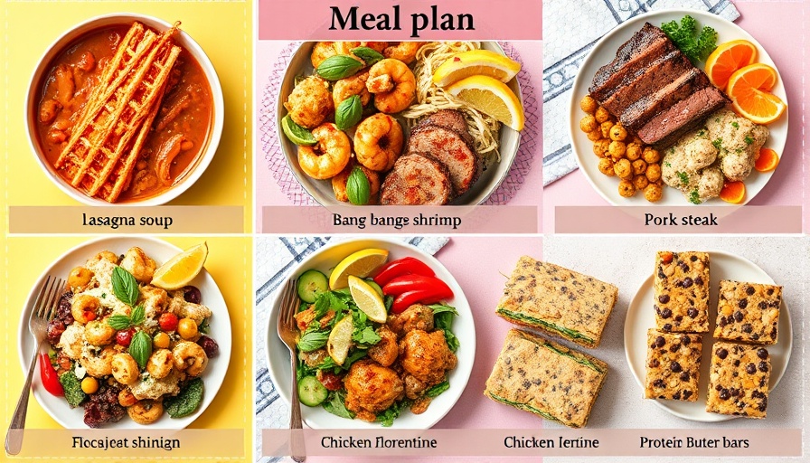 Colorful weekly meal plans with varied dishes and shopping list.