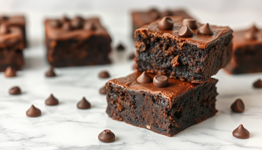 Rich black bean brownies with chocolate chips on marble.