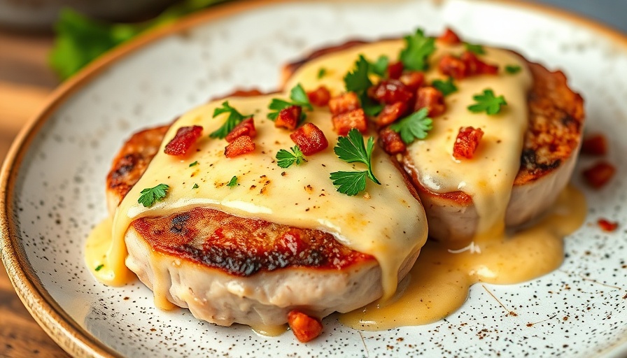 Creamy Dijon Pork Chops garnished with parsley on a plate.