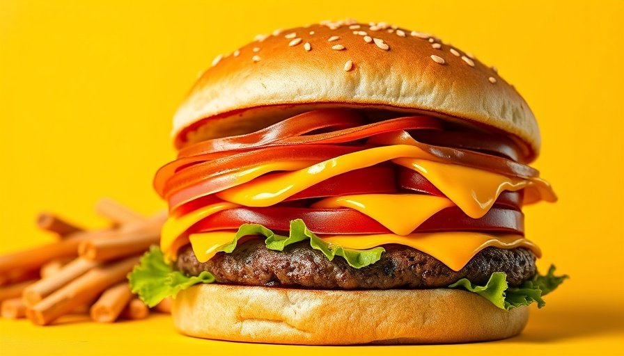 Delicious Big Arch Burger with vibrant yellow background.