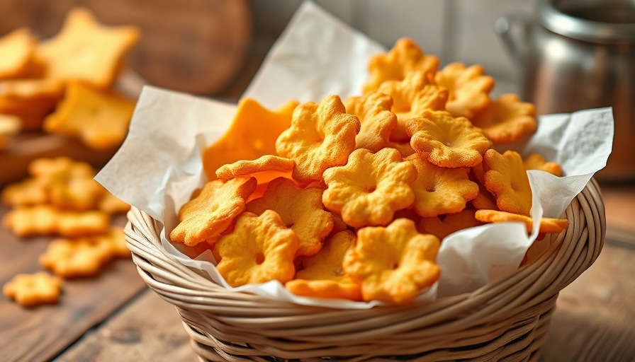 Crispy hot cheese crackers served on a white plate in a warm kitchen.