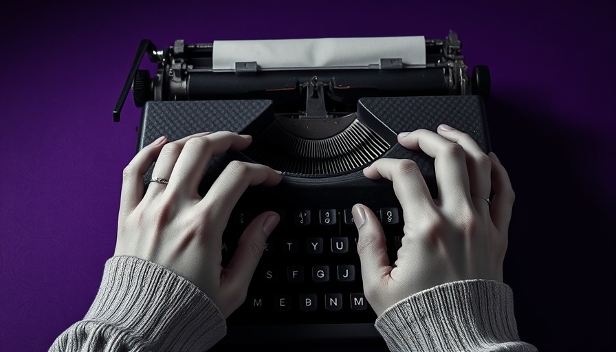 Surreal hands typing on vintage typewriter; AI agents concept.