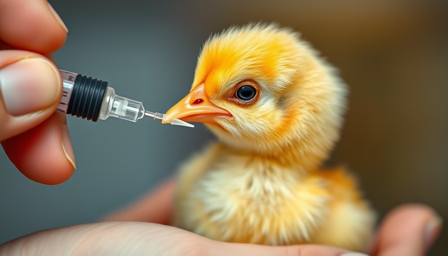 Bird flu preparedness: Chick receiving vaccine, close-up.