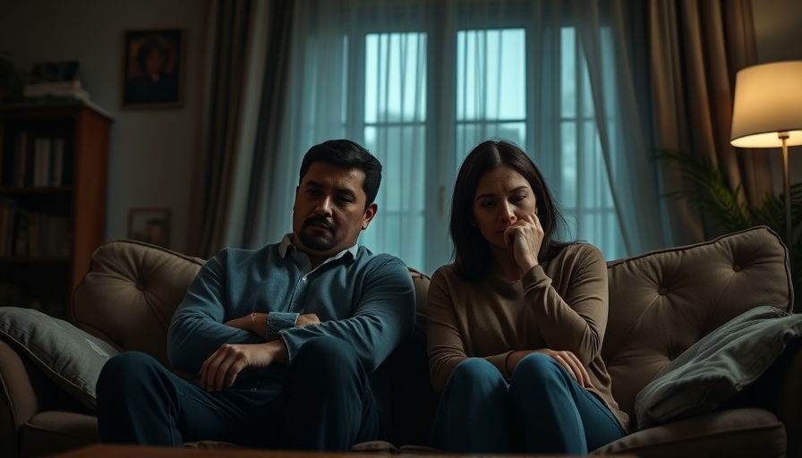 Couple experiencing a moment of marriage resilience in a dimly lit room.