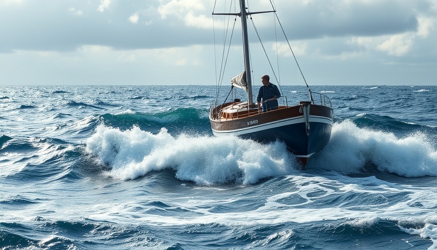 Against the Tide - boat navigating rough seas, photorealistic style.