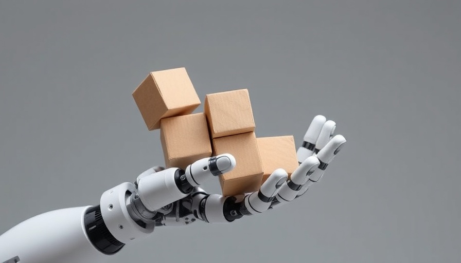 Futuristic robotic hand with boxes, symbolizing AI technology.