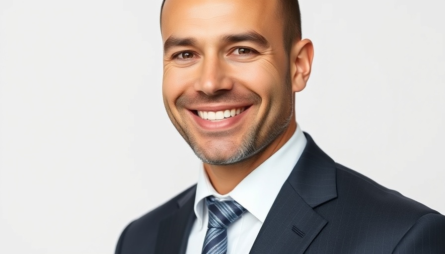 Man in suit smiling confidently for AI chip startup portrait.