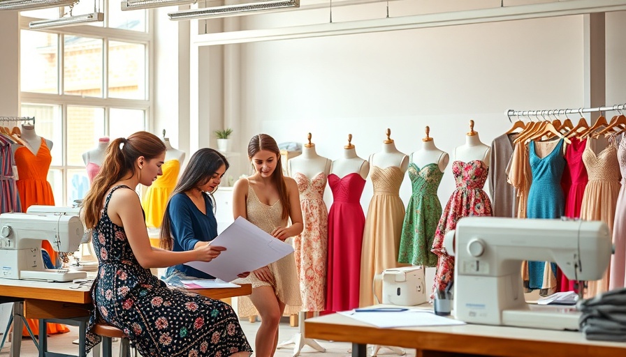 Fashion designers collaborate on sketches in a modern studio.