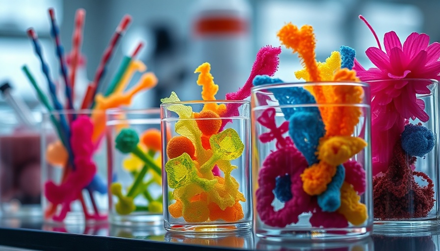 Colorful objects in lab and cell under microscope, AI and IVF theme.