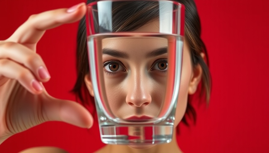 Water Challenge optical illusion with woman and glass of water.