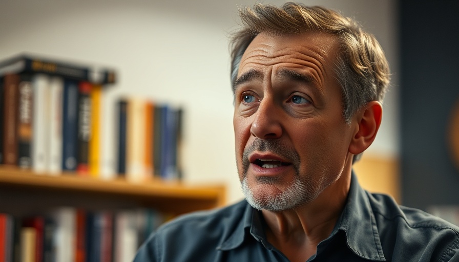 Man discussing Jesus miracles indoors with bookshelf background.