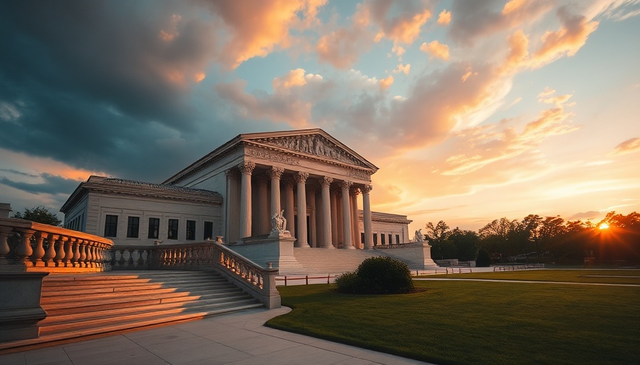 Supreme Court building at sunset, First Amendment challenge focus.