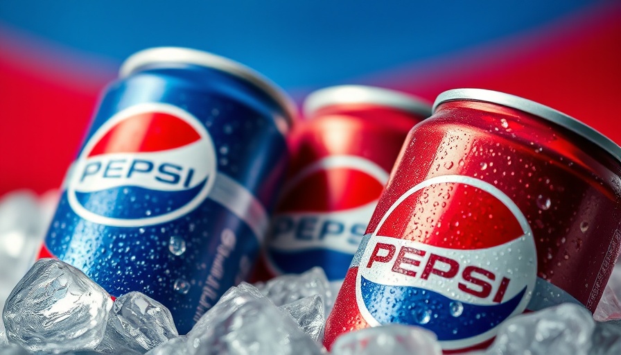 Chilled Pepsi cans surrounded by ice, vibrant background.