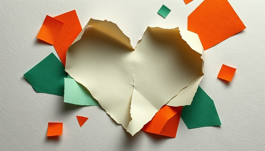 Torn paper heart with neutral tones, love your enemies concept.