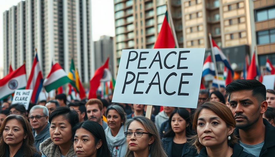 Protesters advocating Israel-Hamas peace with flags and signs.