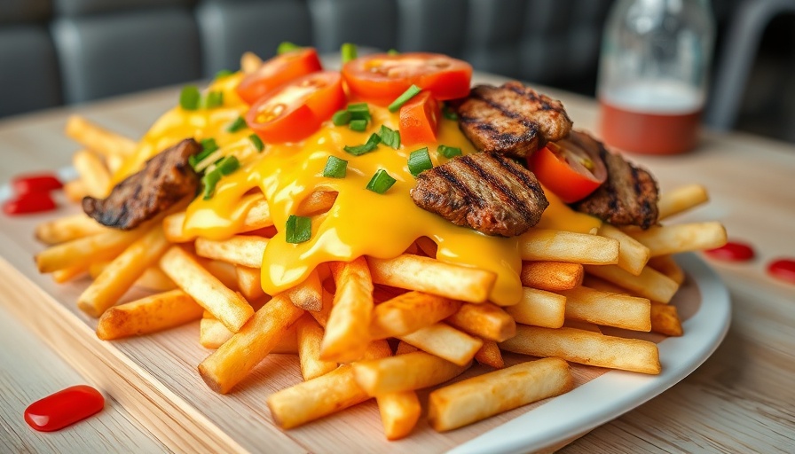 Taco Bell fries loaded with cheese and toppings on table.