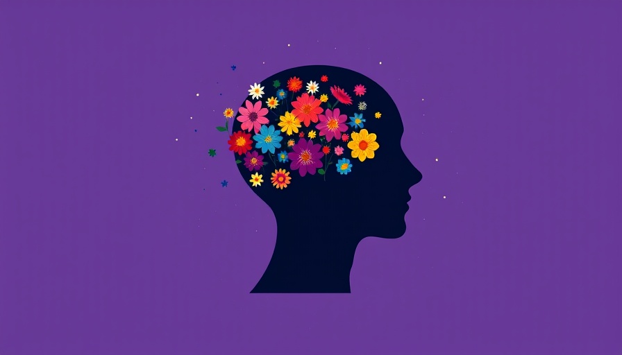 Mental health care access symbolized by flowers emerging from a head silhouette.