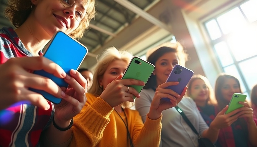 Group of people holding smartphones in a circle, TikTok Ban theme.