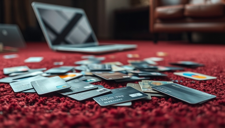 Credit cards scattered by a laptop, identity theft protection concept.