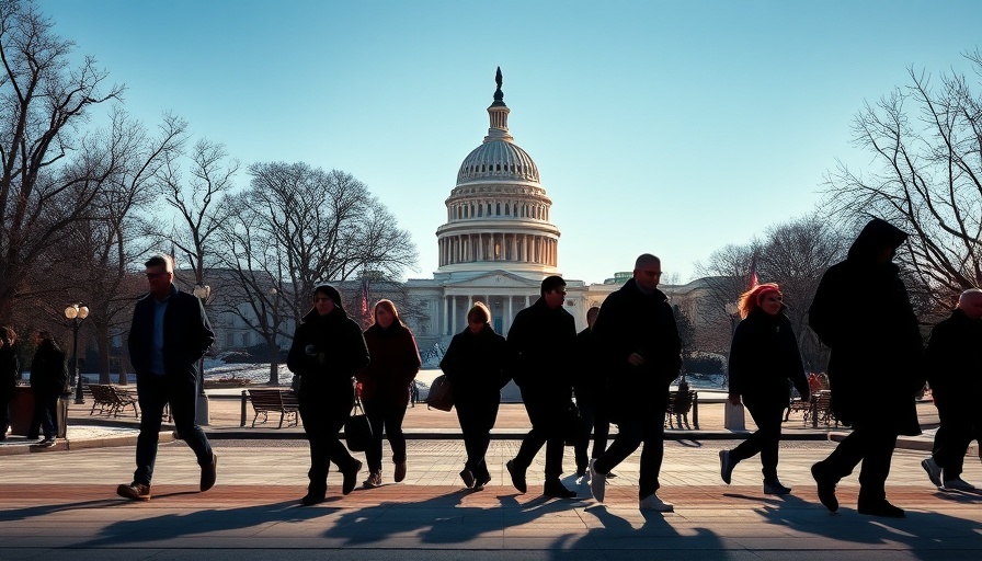 Silhouetted figures near the U.S. Capitol building, clear sky.