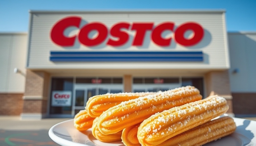 Costco storefront and plate of churros in a realistic photo