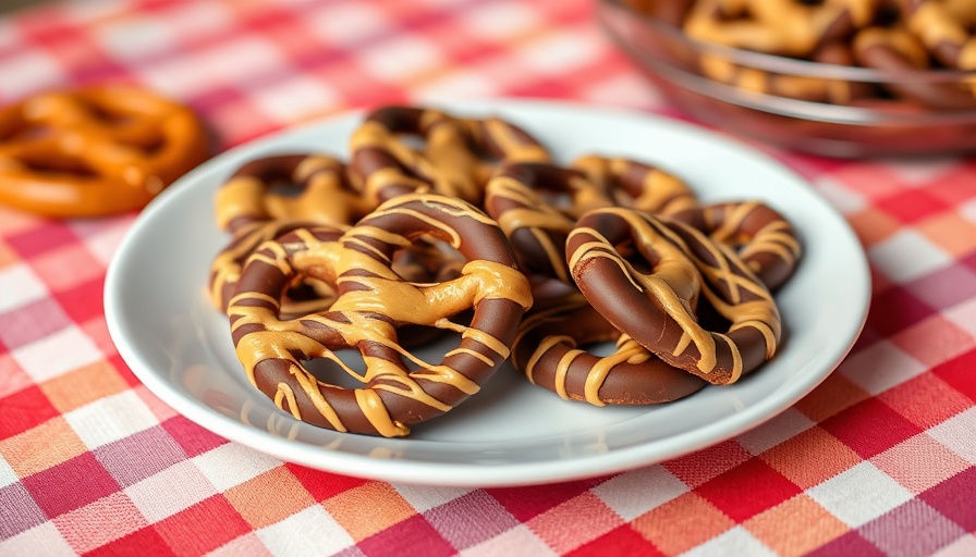 Delicious chocolate peanut butter pretzels on a plate.