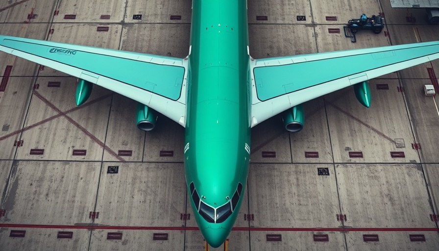 Top view of Boeing airplane on tarmac, highlighting financial concerns.