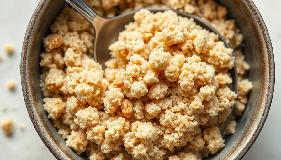 Crumbly streusel topping in a bowl with a spoon