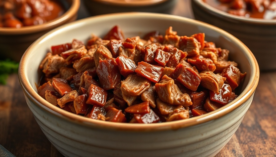 Delicious pulled pork in bowl, savory barbecue dish.