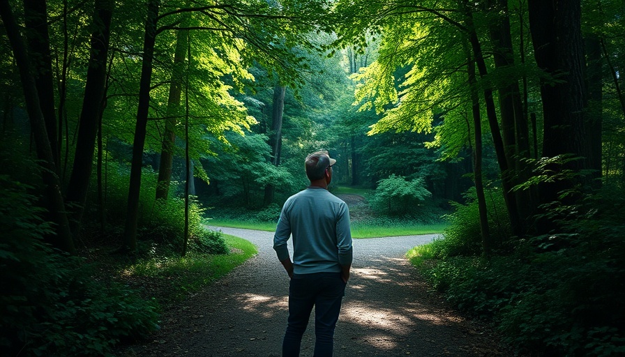 True freedom: man chooses path in tranquil forest, exploring nature.