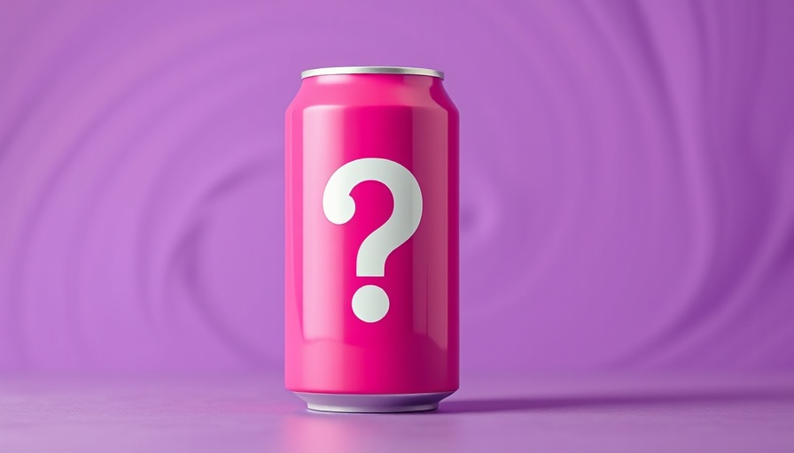 Colorful Slice soda can with question mark on purple swirl background.