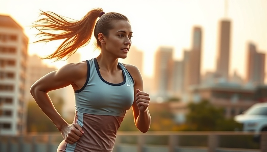 HYROX fitness athlete running at sunrise in urban setting.