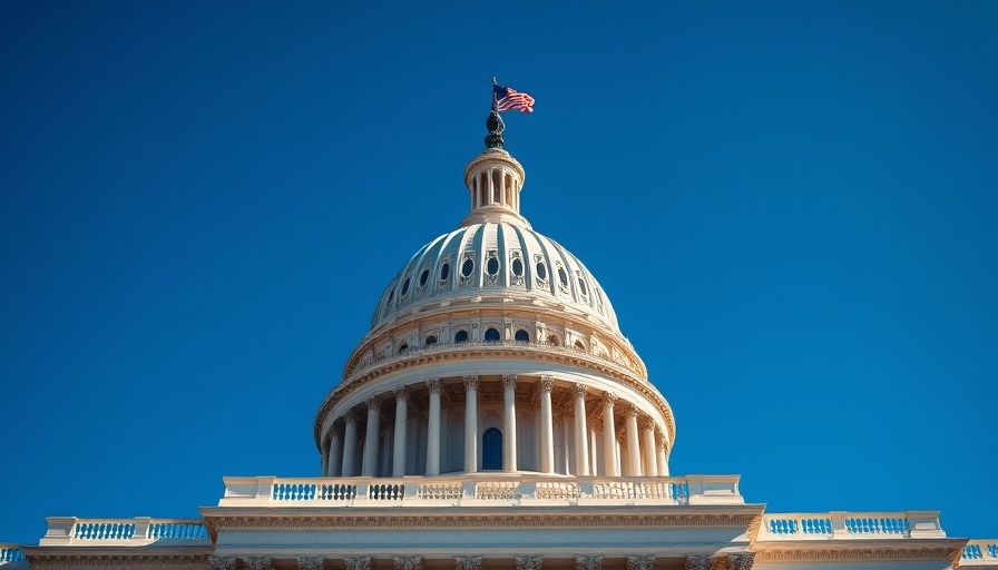 US Capitol dome and flag against deep blue sky highlighting Congress technology.