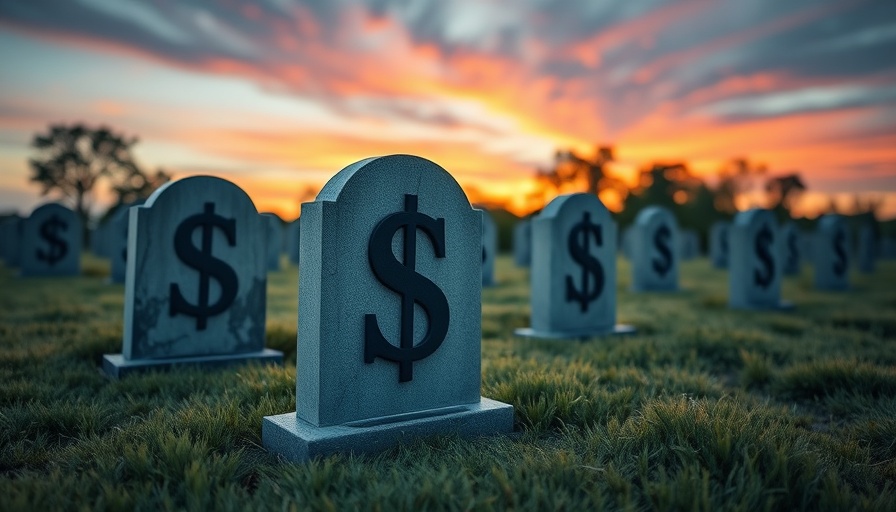 Startup failures depicted by gravestones with dollar signs at sunset.