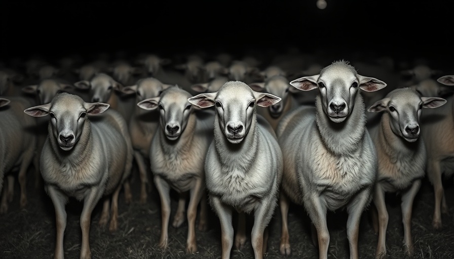 Serene flock of sheep in a dark field symbolizing spiritual renewal.