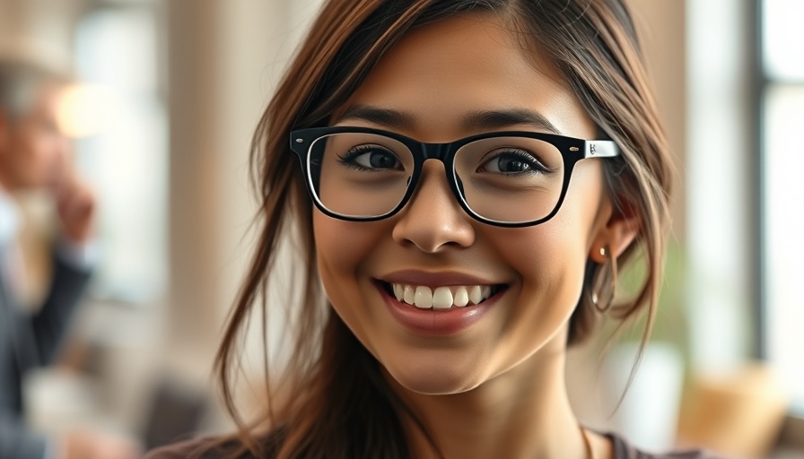 Smiling woman with glasses in a warm indoor setting, everything app.