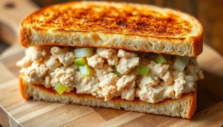 Close-up of a delicious tuna melt sandwich with creamy filling.