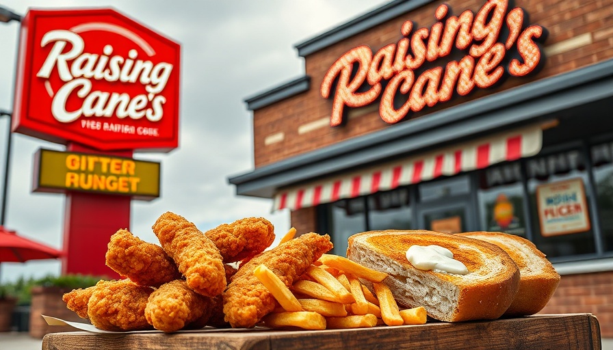 Raising Cane's sign and chicken fingers meal displayed.