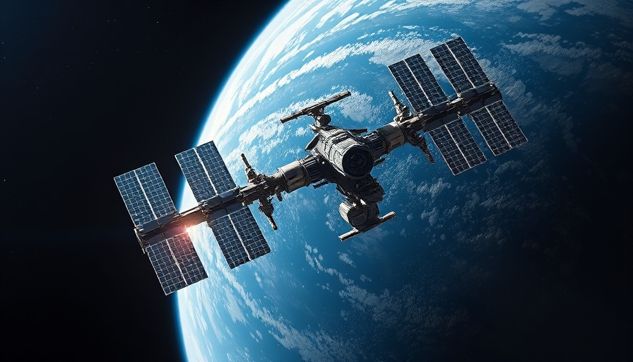 International Space Station orbiting Earth with solar panels.