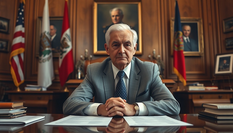 Older man with executive orders on a desk in an office.