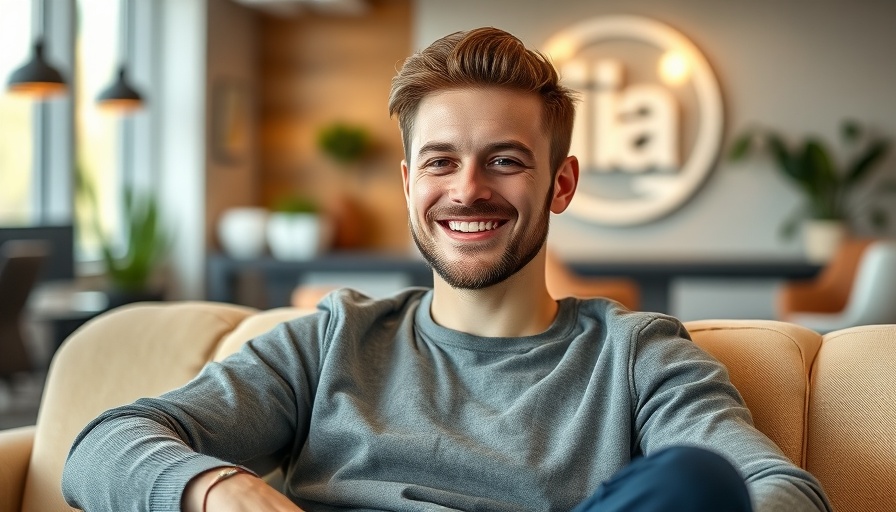 Young man smiling in office, genetic testing setting