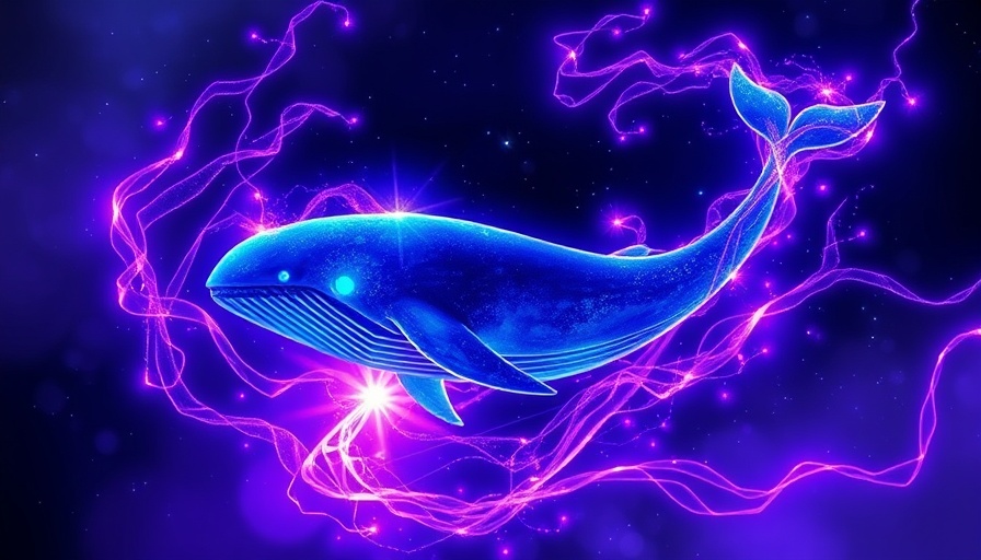 Abstract whale symbol with energy tendrils, DeepSeek energy consumption.