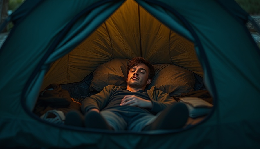 Migrants support Costa Rica: Young man resting in a tent at a campsite.