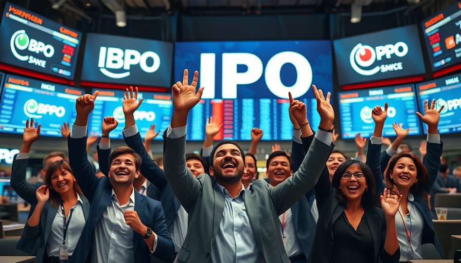 Business team celebrates IPO at stock exchange, discussing 2025 IPOs.