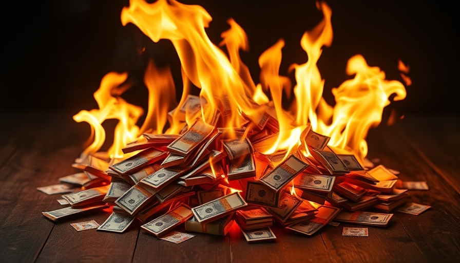 Pile of money on fire symbolizing venture debt risks.