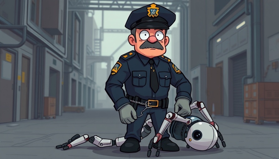 Police officer and robot depicting AI Act in a cartoon style.