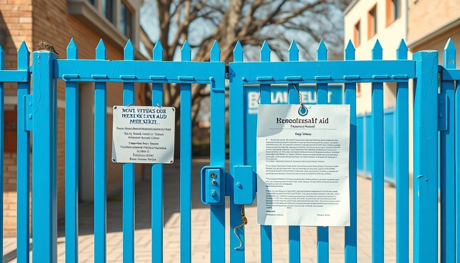 Humanitarian Aid document outside school gate, Jerusalem context.